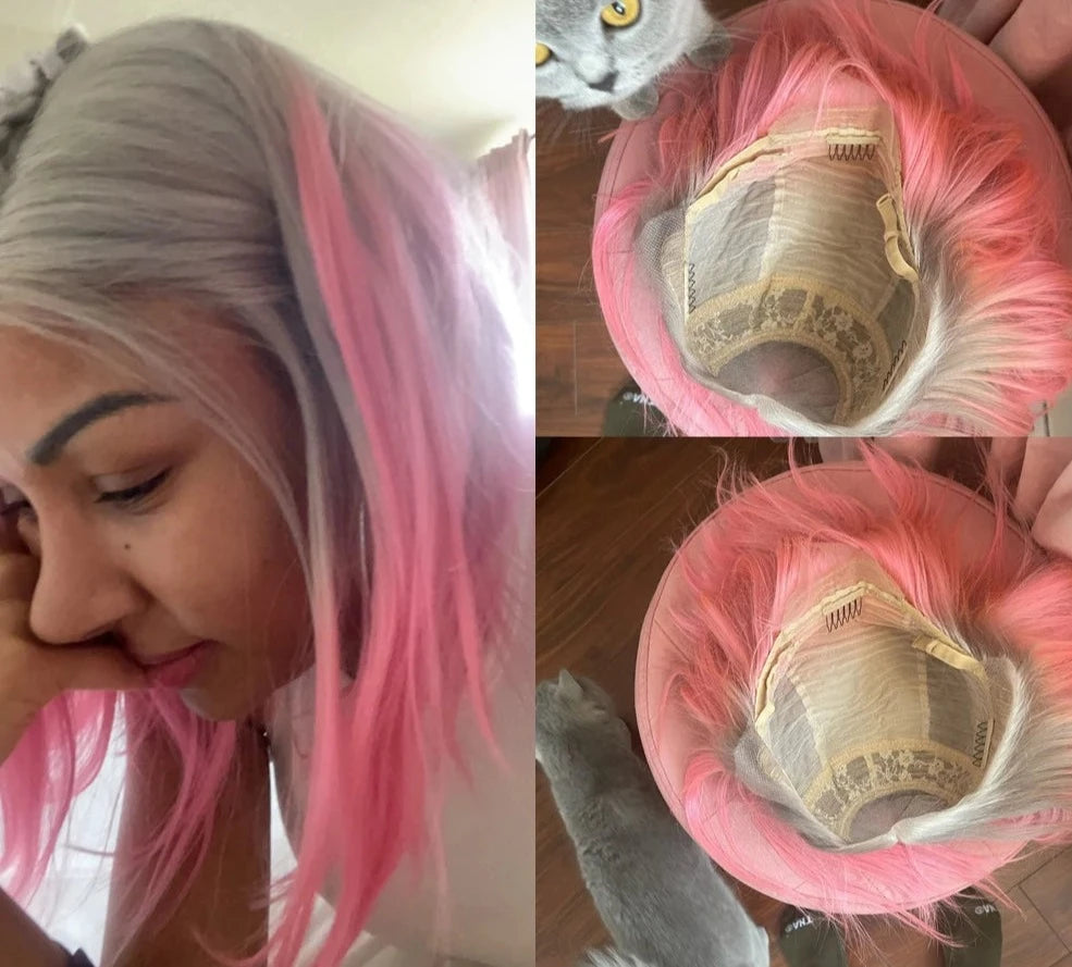 13x4 Ombre Pink Short Bob Transparent HD Lace Front Brazilian Virgin Human Hair Wig