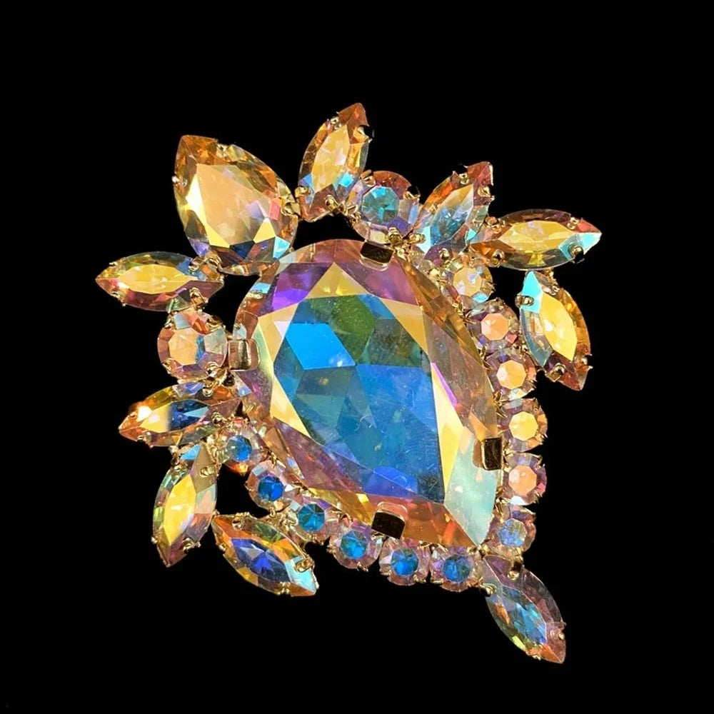 Fashion Colorful Exaggerate Open Rings Rhinestone Decoration Geometric Large Crystal Finger Rings Adjustable Jewelry Gift
