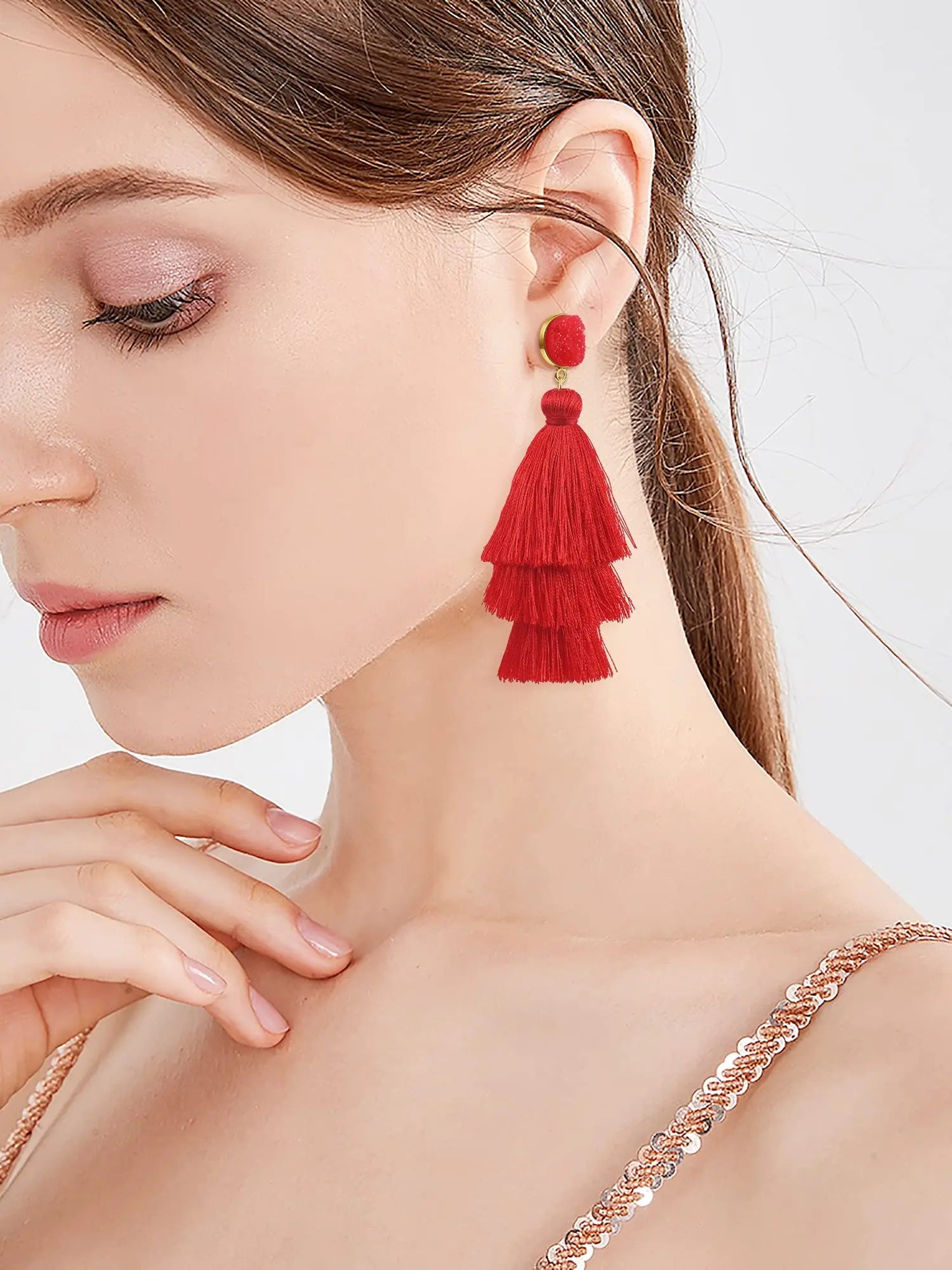 Lightweight Tassel Earrings for Women 14K Gold Plated With 925 Sterling Silver Needles