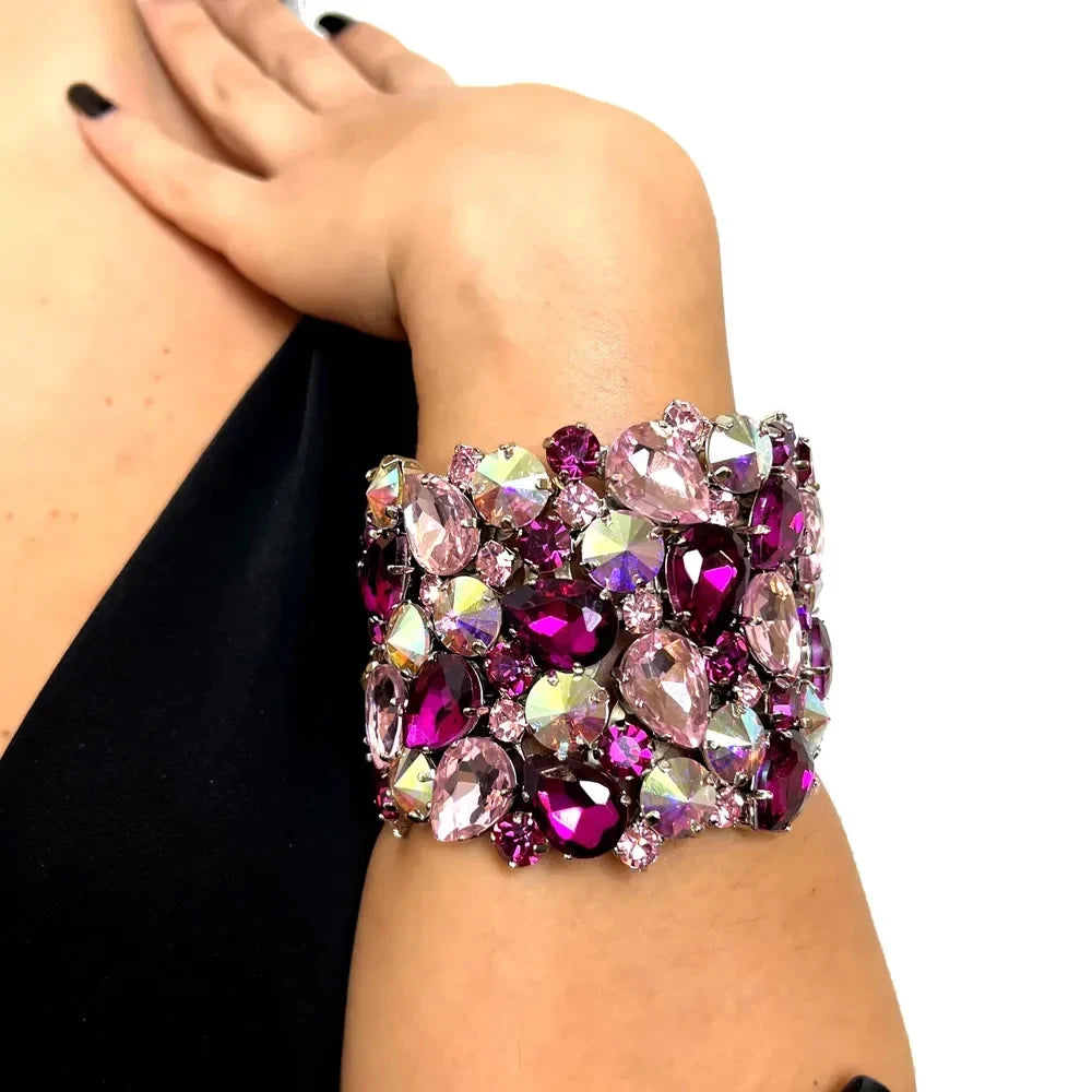 Stonefans Crystal Exaggerated Hand Bangle Water Drop Design for Women Fashion Show Rhinestone Bracelet Bangle Wedding Jewelry