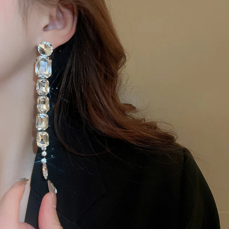 Long Earrings Statement Big Shinning Stones Drop Dangle Earrings