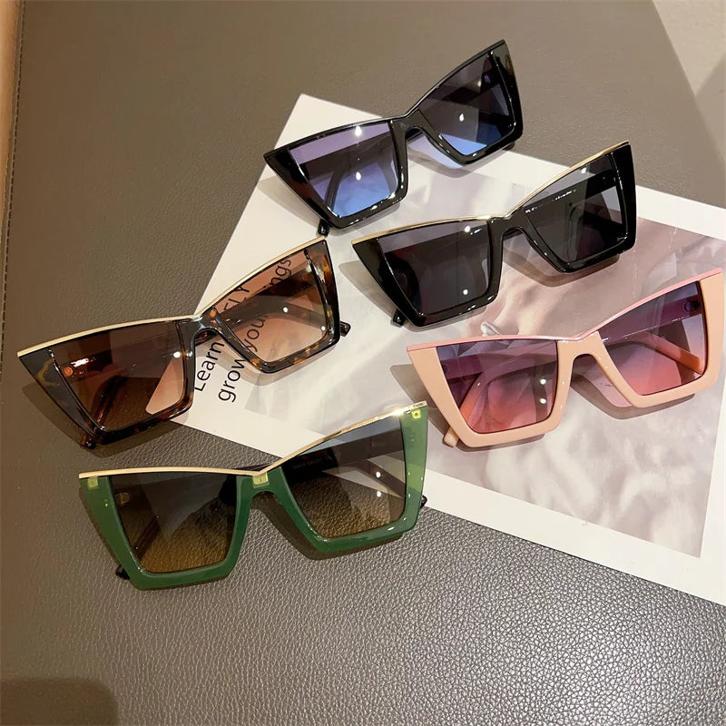 KAMMPT Oversized Cat Eye Women Sunglasses Fashion Vintage Gradient Shades Sun Glasses Trendy Luxury Brand Designer UV400 Eyewear