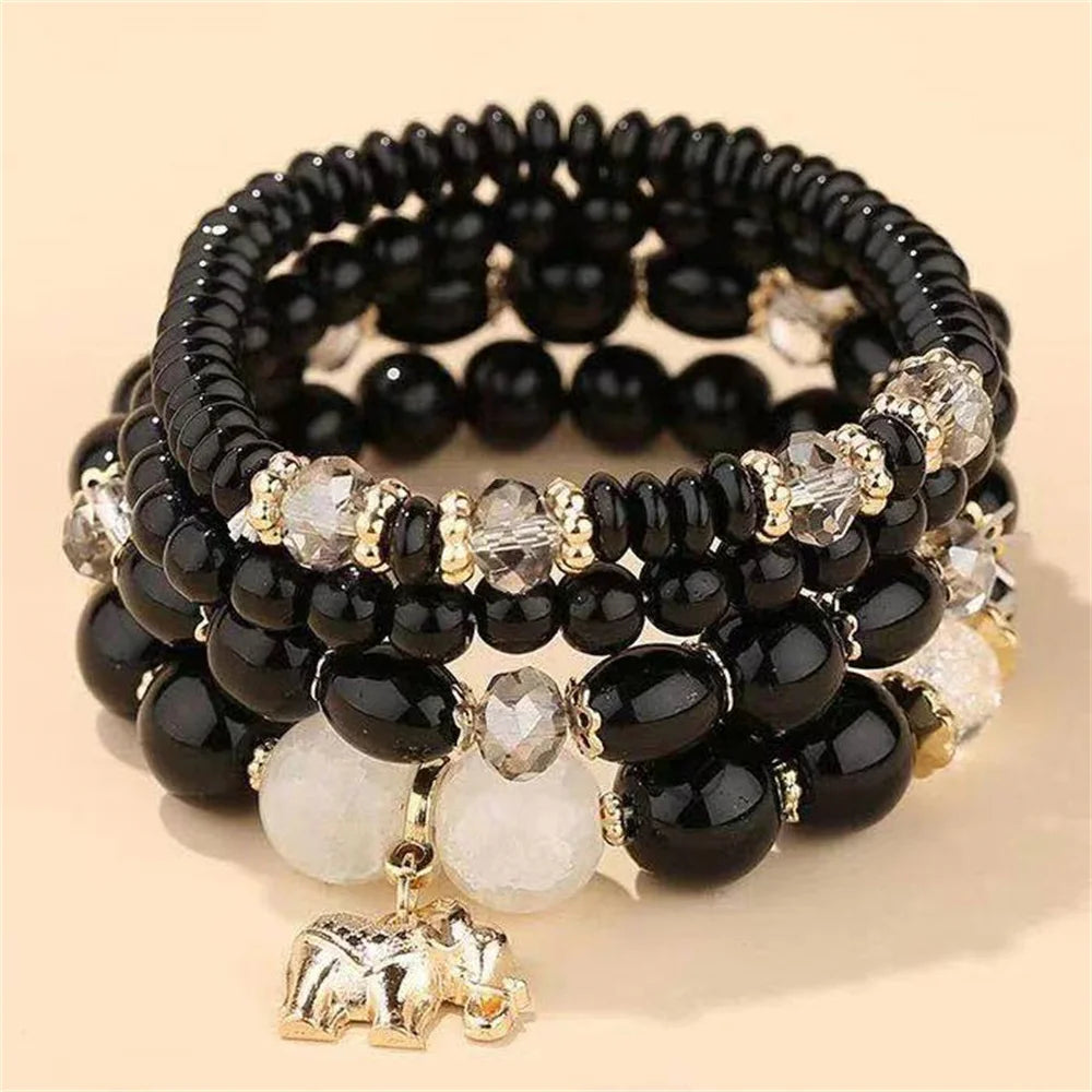 DIEZI New Korean Multicolor Crystal Beads Elastic Rope Bracelets For Women Elephant Wrap Strand Bracelet Girls Pulseira Feminina