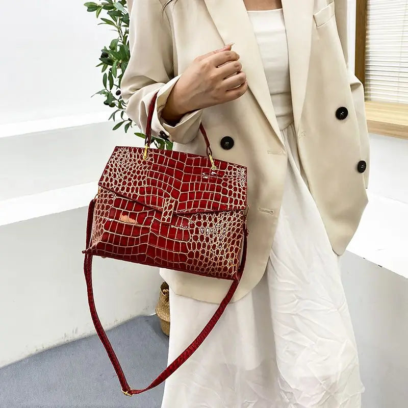 Leather Women's Handbags Crocodile Pattern Shoulder Messenger Bag
