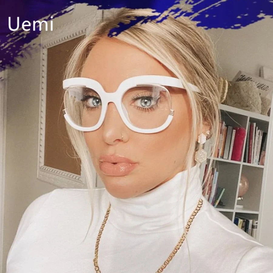 Fashion Retro Round Anti Blue Light Women Glasses Vintage Oversized Frame Clear Computer Eyeglasses Ins TrendLadies Reading