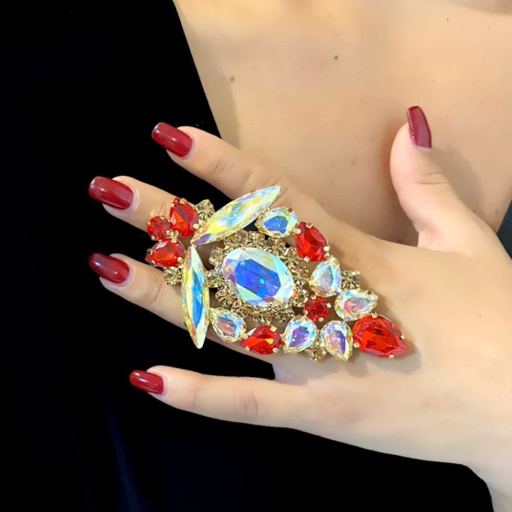 Red Rhinestone Exaggerated Rings