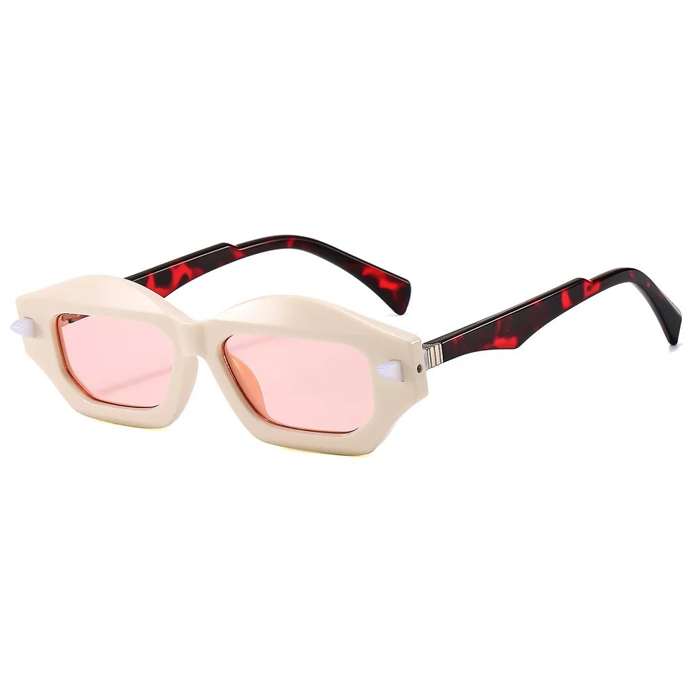 Unique Polygon Cat Eye Sunglasses Women Double Color Shades Retro Brand Designe Men Trending Rivets Gradient Sun Glasses UV400