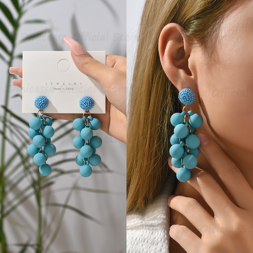 Boho Round Ball Tassel Dangle Earrings For Women 2022 Trend Luxury Design Colorful Beads Summer Party Acrylic Pendant Jewelry