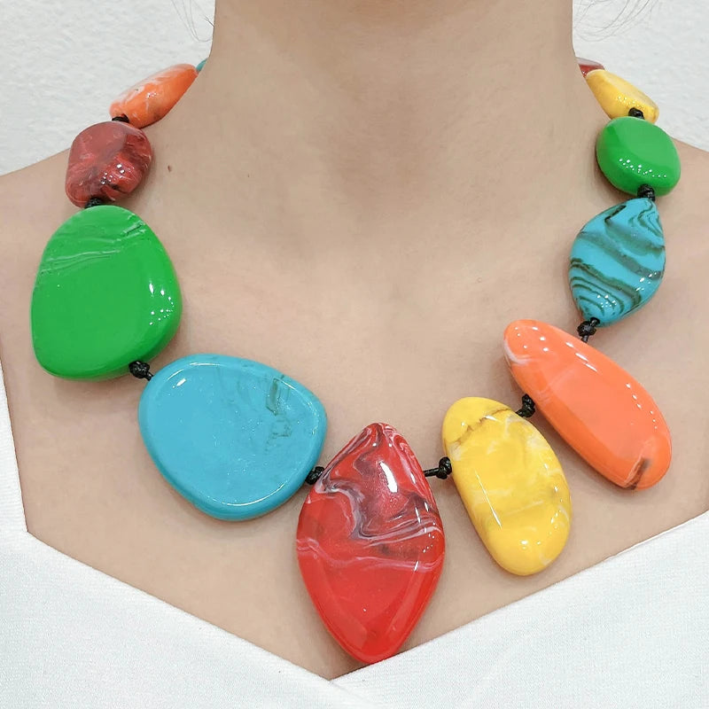 Colorful Chain Big Necklaces for Women Girls Multi Color