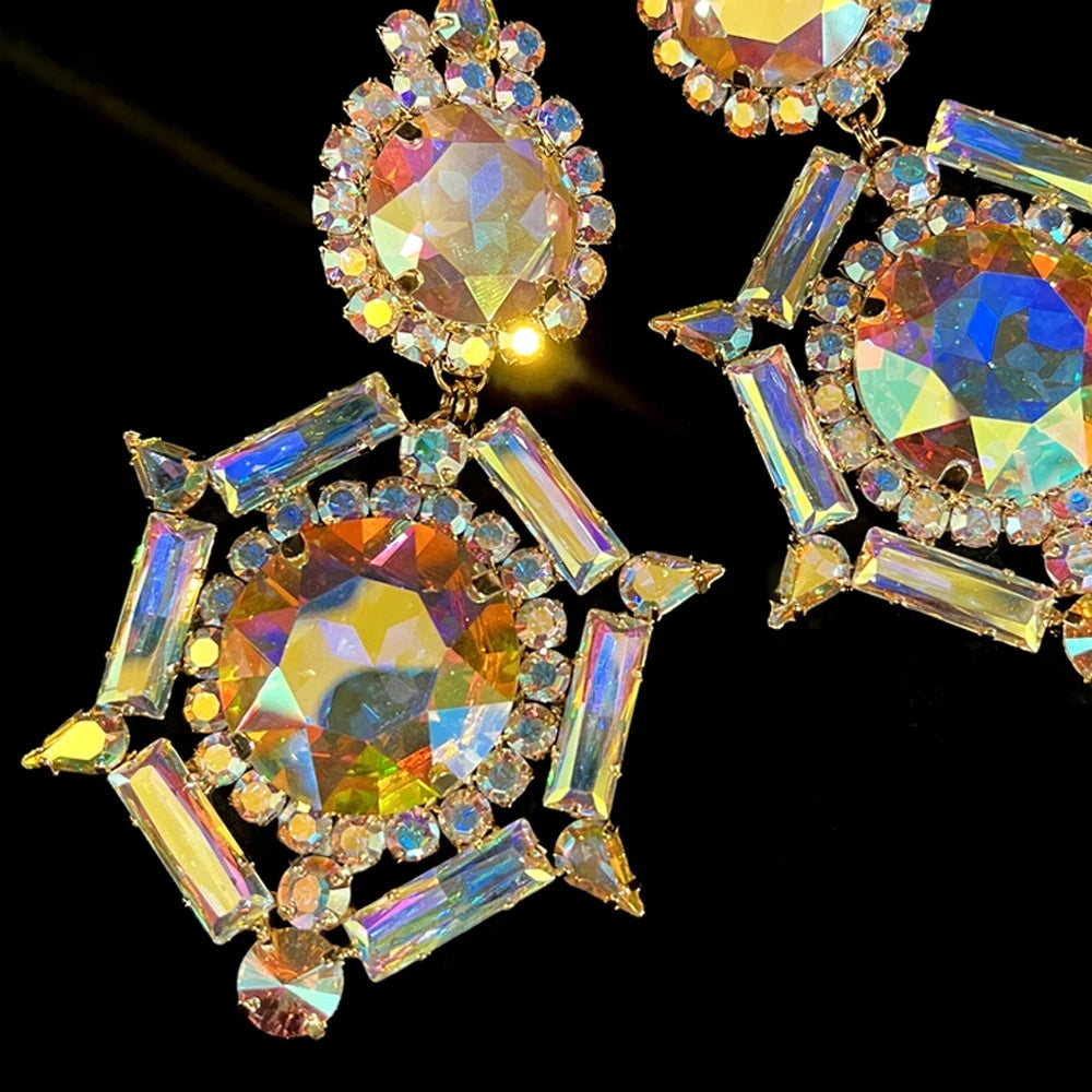 Rhinestone Ear Clip Earrings for Women Statement Geometric