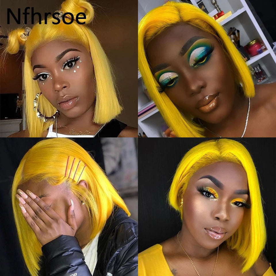 Yellow Colored Bob Wig 13x4 Lace Front Human Hair Short Straight Lace Front Wig