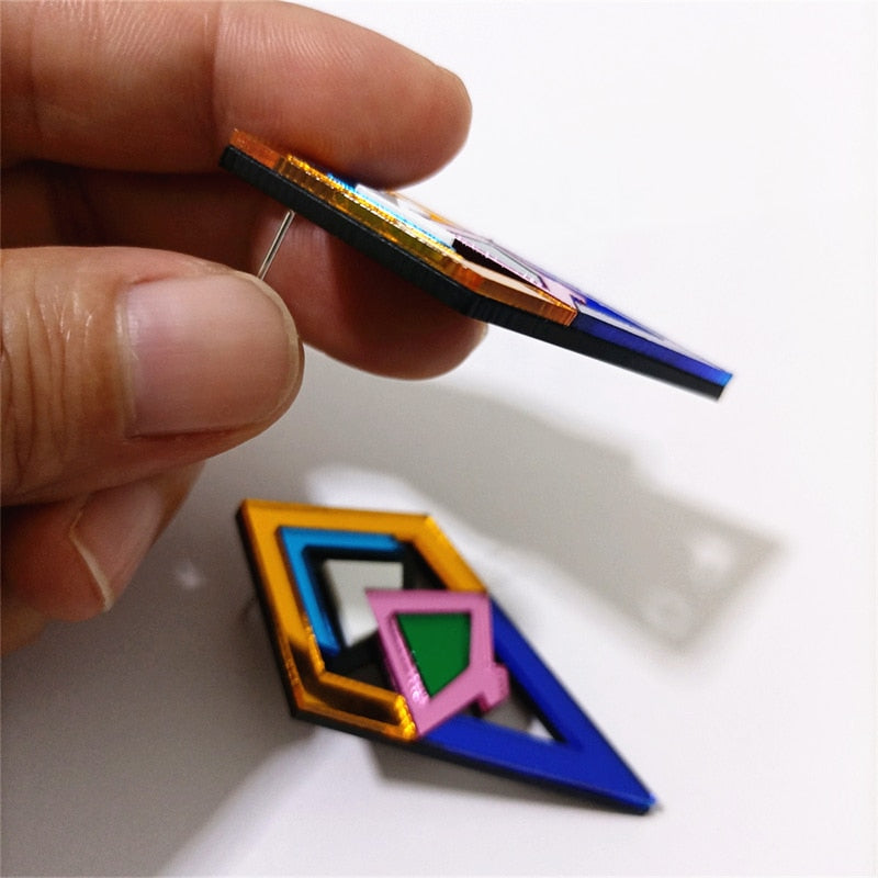 Vintage Acrylic Earrings Stud for Women Geometric Mirror Jewelry