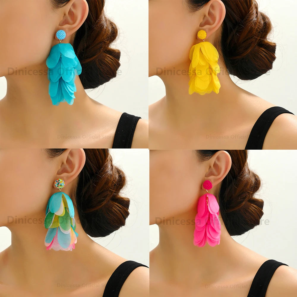 Fashion Colorful Flower Beaded Big Dangle Earrings