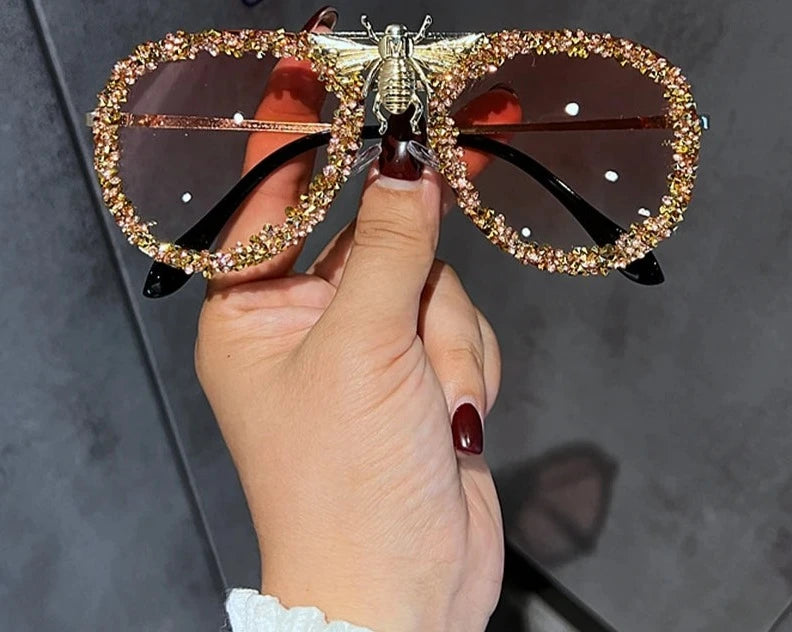Luxury Bee Rhinestone Vintage Ladies Sun Glasses