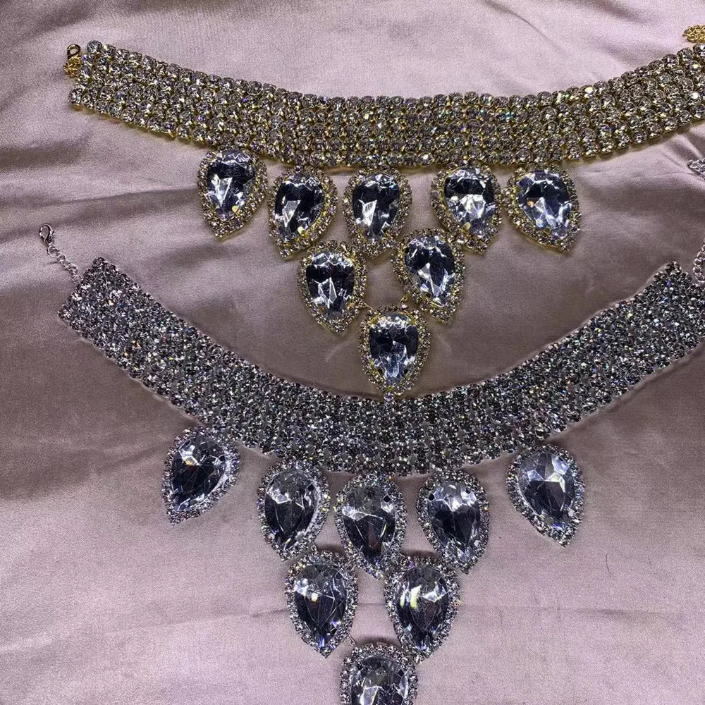 Gorgeous Rhinestone Oversized Water Drop Pendant Necklace
