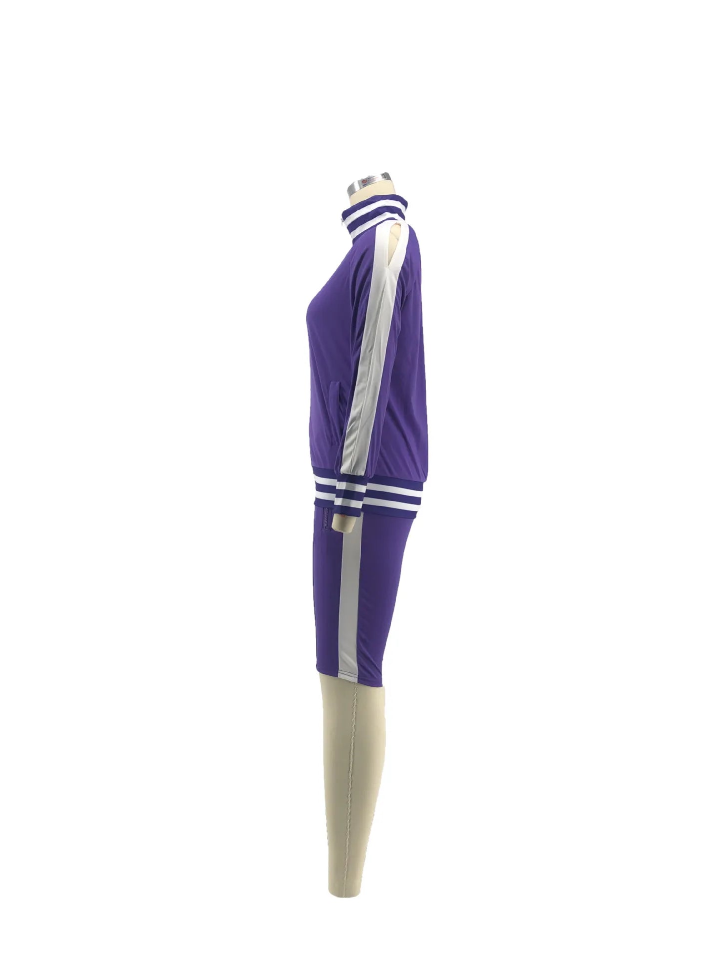 Women Sport 2 Piece Shorts OutfitsJogging Suits Cold Shoulder Zipper Jacket