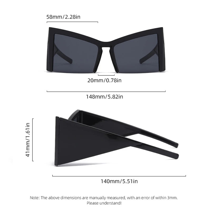 Oversized Cat Eye Sunglasses Women 2024 Trends Punk Semi Rimless Sun Glasses For Men Y2k Streetwear Shades Eyewear Gafas De Sol