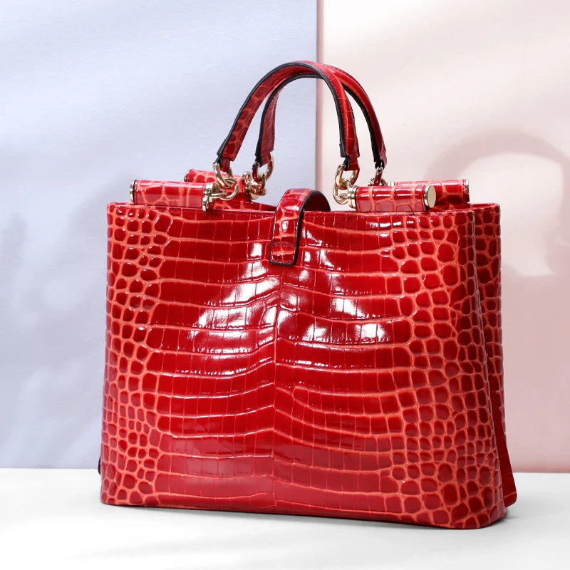 Luxury Brand Bag High Quality Crocodile Embossed Famous Designer Leather Handbag Large Capacity Single Shoulder Crossbody Bag