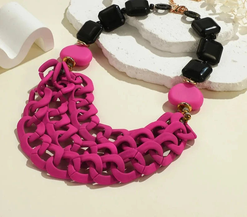 Vintage Big Green Resin Bib Necklaces Multi-layer Chain Pendant Necklace