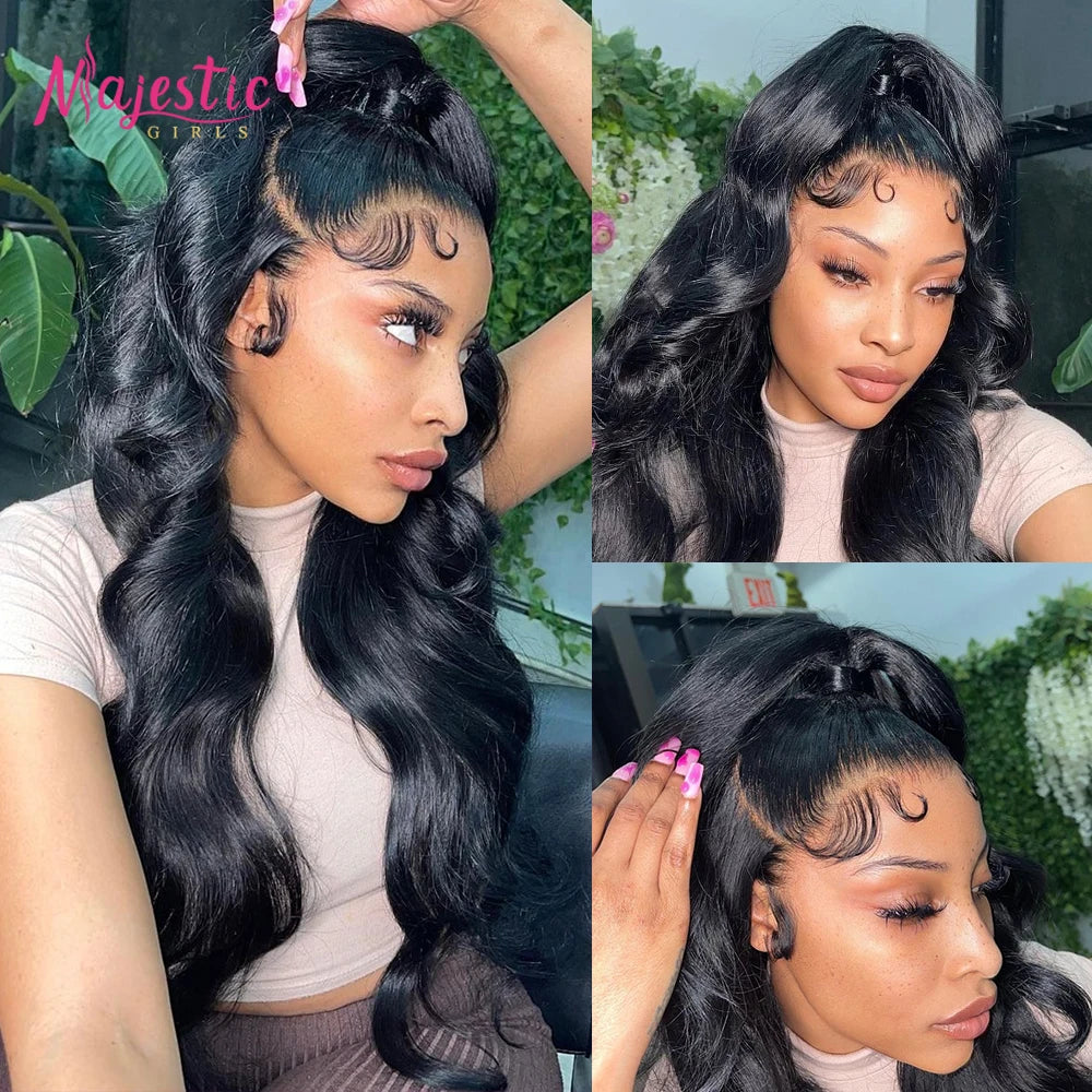 13x4 Body Wave Lace Front Human Hair Wig Natural Brazilian 360 Lace Frontal 180% Density