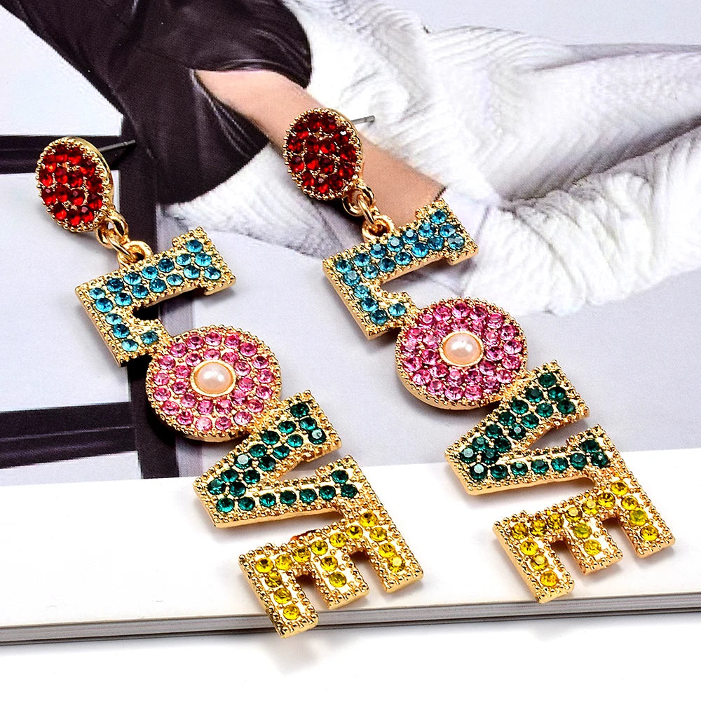 Trendy Cute Multicolor LOVE Letters Long Pendant Earrings