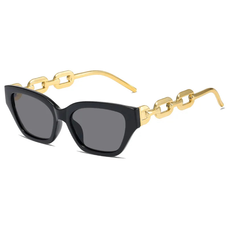 Luxury Vintage Cat Eye Sunglasses For Women New Brand Small Metal Chain Sunglasses Elegant Eyeglasse Trend Fashion Black Shades