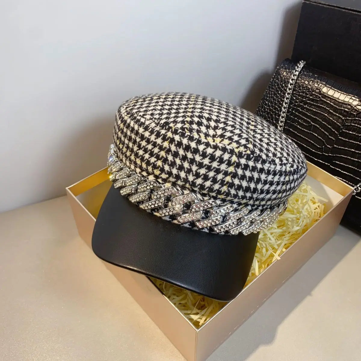 Rhinestone Chain Navy Hat