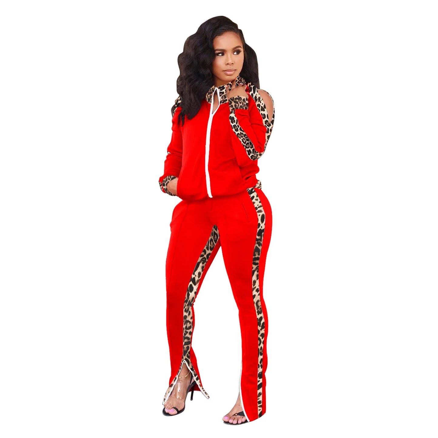 Women Suit Two-piece Leopard Print New Ladies Suit Warm Comfortable Stitching