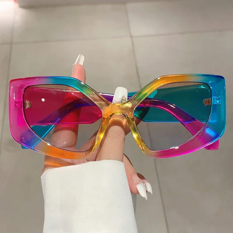 KAMMPT New Polygon Women Sunglasses Vintage Multi Gradient Candy Color Shades 2023 Trendy Brand Designer Travelling Eyewear