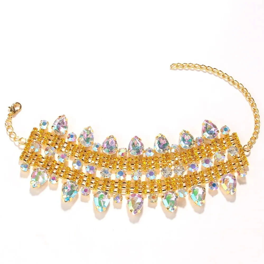 2023 Rhinestone Water Drop Multi Row Hand Bracelet Party Jewelry for Women Crystal Geometric Twist Bangle Bracelet Accessories