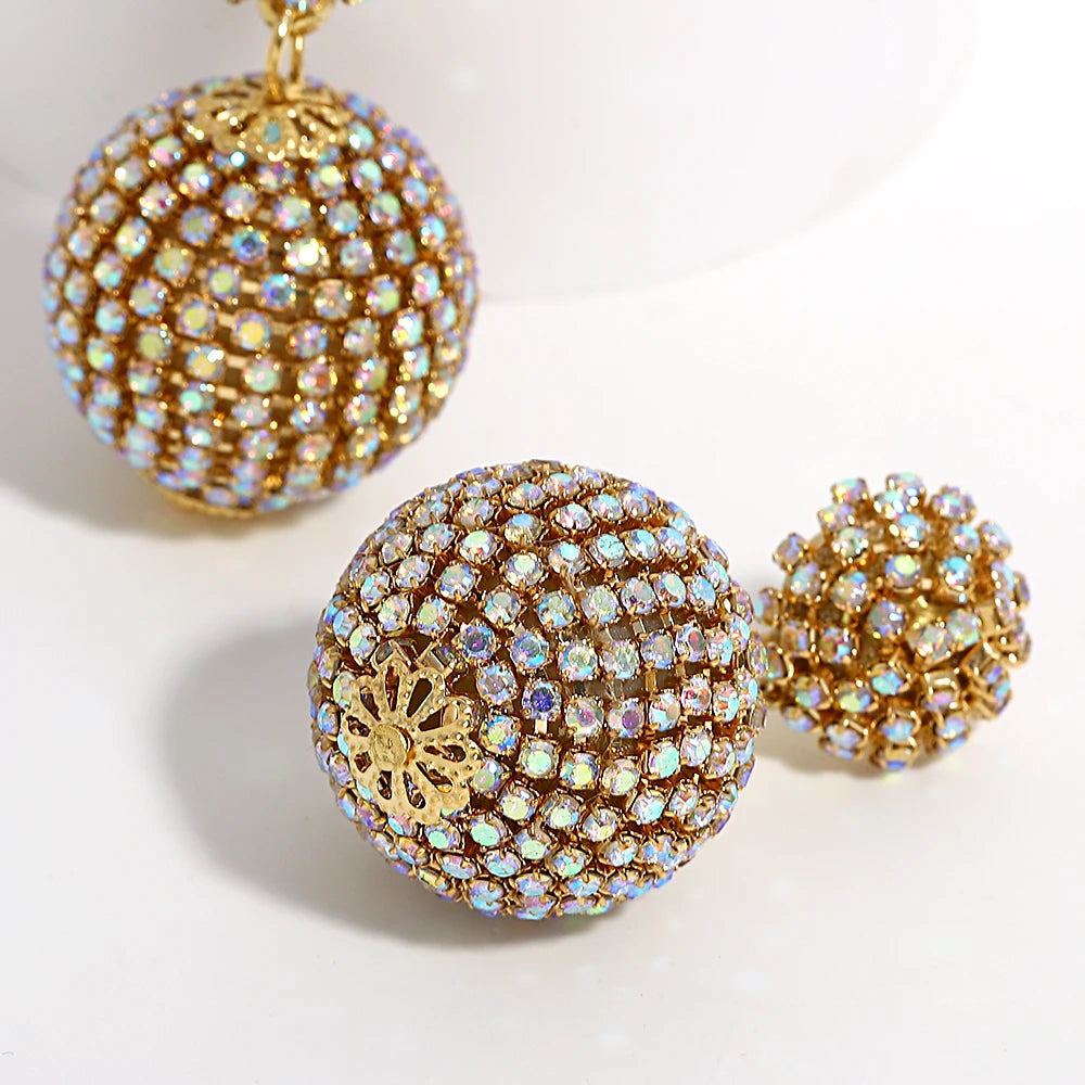 Crystal Ball Drop Earrings Luxury Geometric Full Rhinestone Earrings