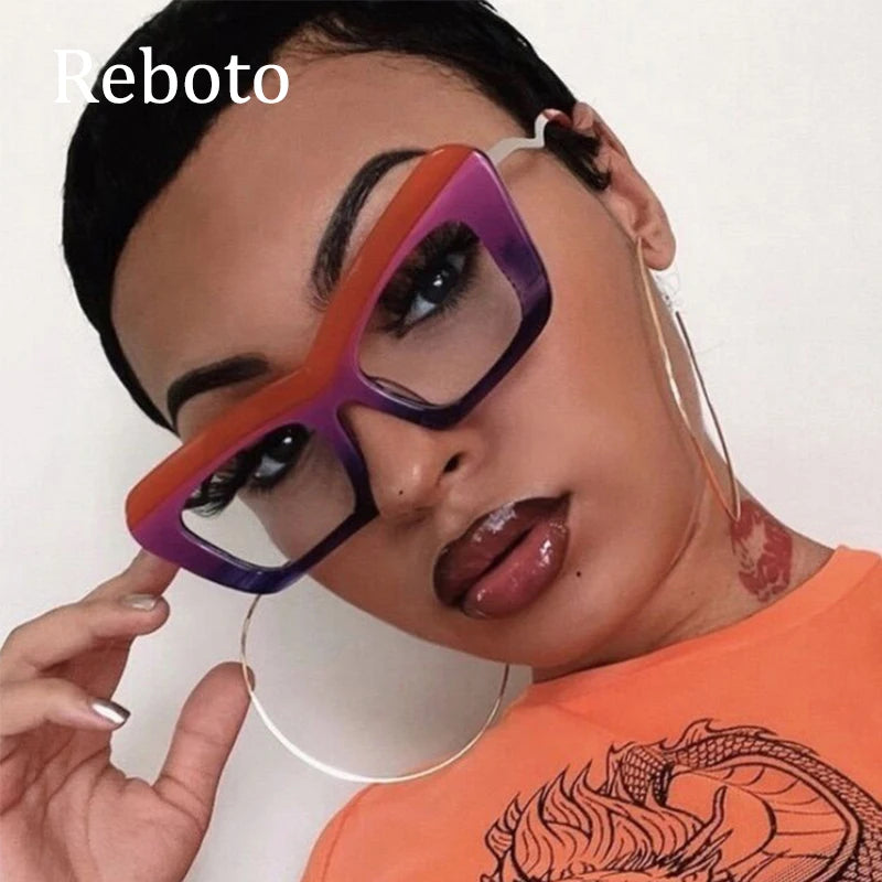 Vintage Big Cat Eye Glasses Frames For Women Fashion Oversized Square Retro Clear Lens Optical Eyeglasses Frame Ladies Spectacle
