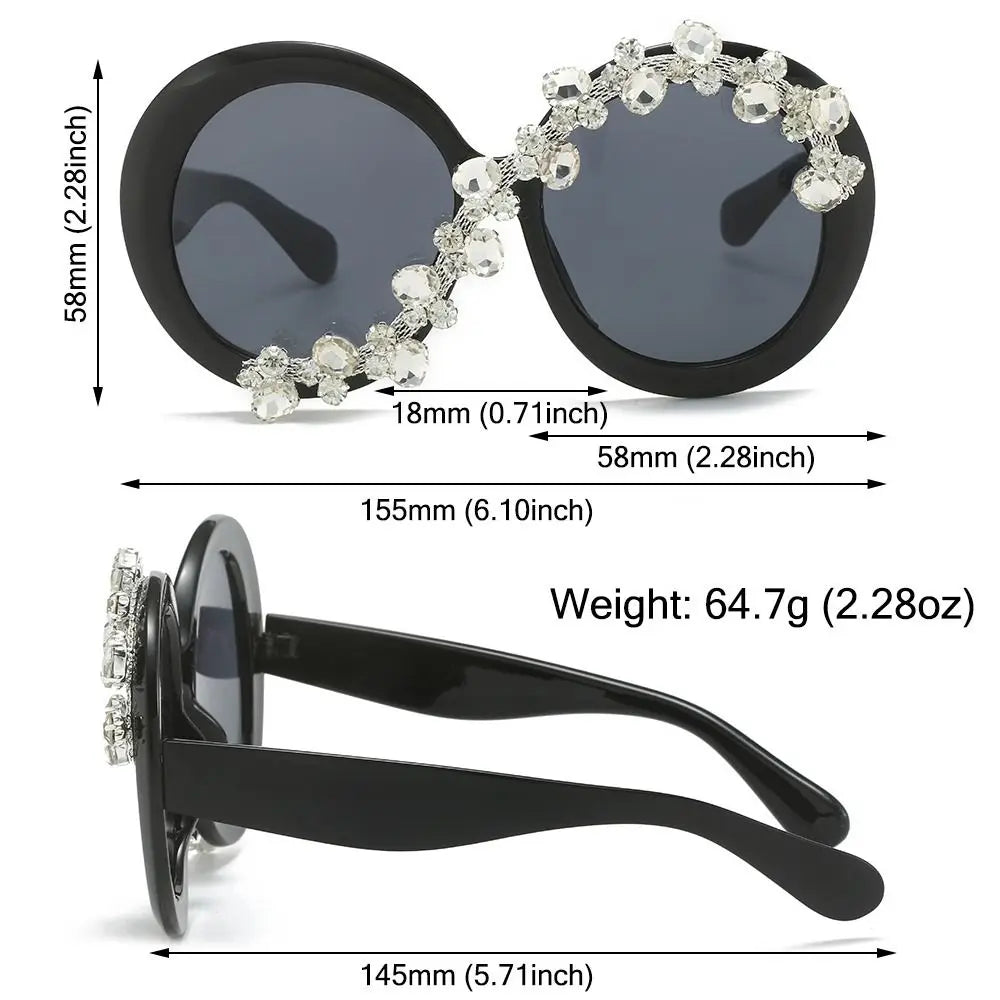Oversized Round Frame Sunglasses Rhinestone Decor UV400 Protection Eyeglasses Asymmetrical Design Aesthetic Sun Glasses