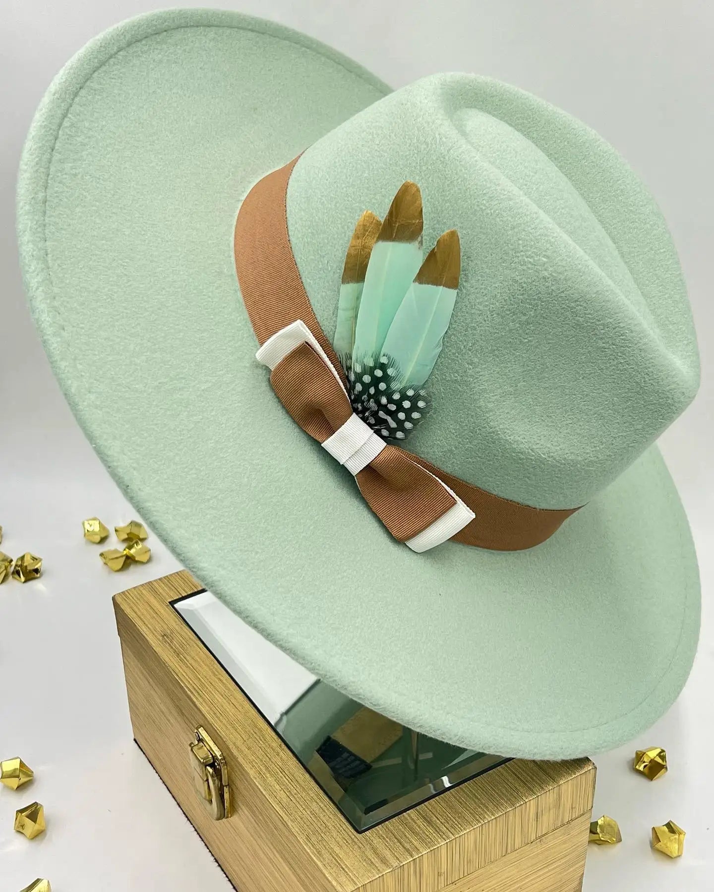 Sombrero 9.5cm Fedora hat bow ribbon feather accessories autumn and winter men's and women's hats wide brimmed hats for women