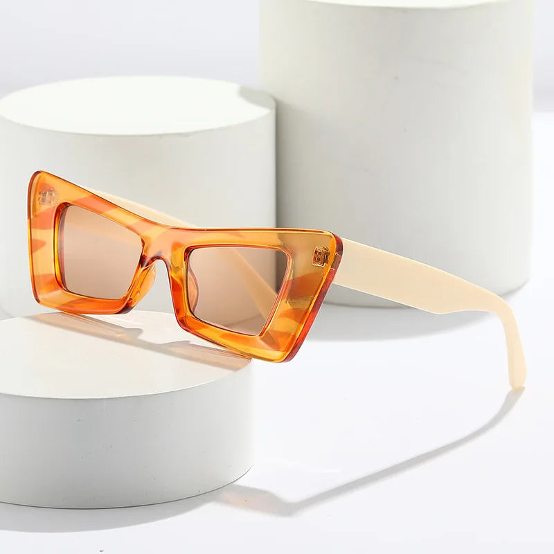 SHAUNA Retro Cat Eye Sunglasses Women Fashion Brand Designer Yellow Green Shades UV400 Men Trending Contrast Color Sun Glasses