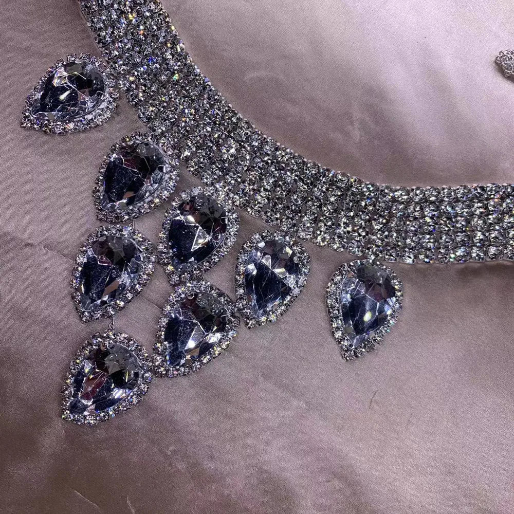 Gorgeous Rhinestone Oversized Water Drop Pendant Necklace