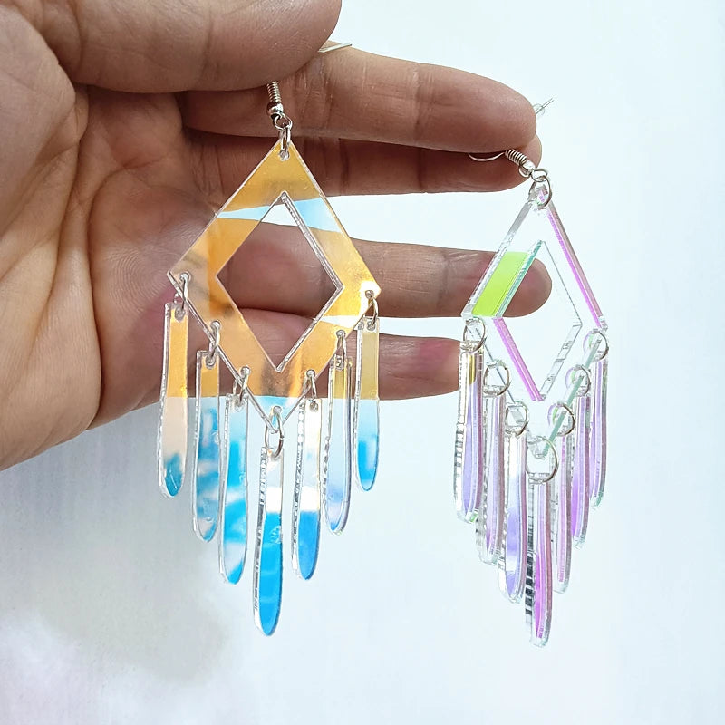 Iridescent Acrylic Illusory Color Geometric Long Drop Earrings