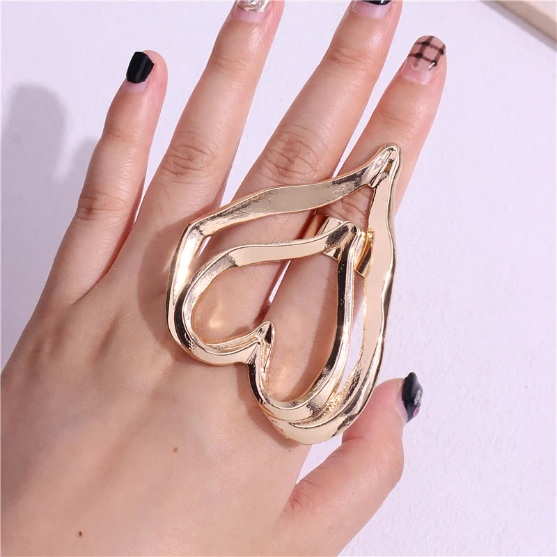Exaggerated Large Heart Flower Rings Irregular Vintage