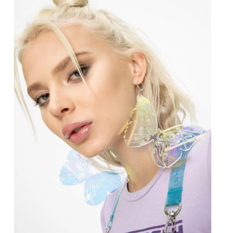 Iridescence Large Butterfly Hyperbole Drop Earrings