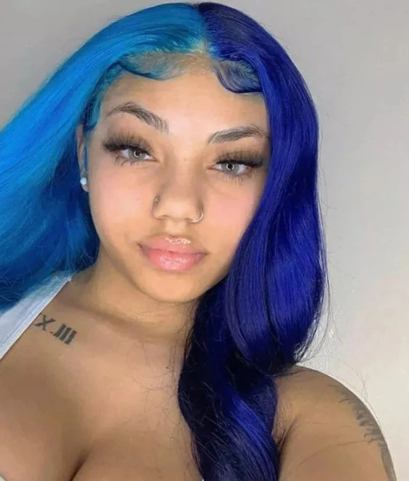Blue Human Hair Wig Blonde 613 13x4 Transparent Lace Frontal Wig