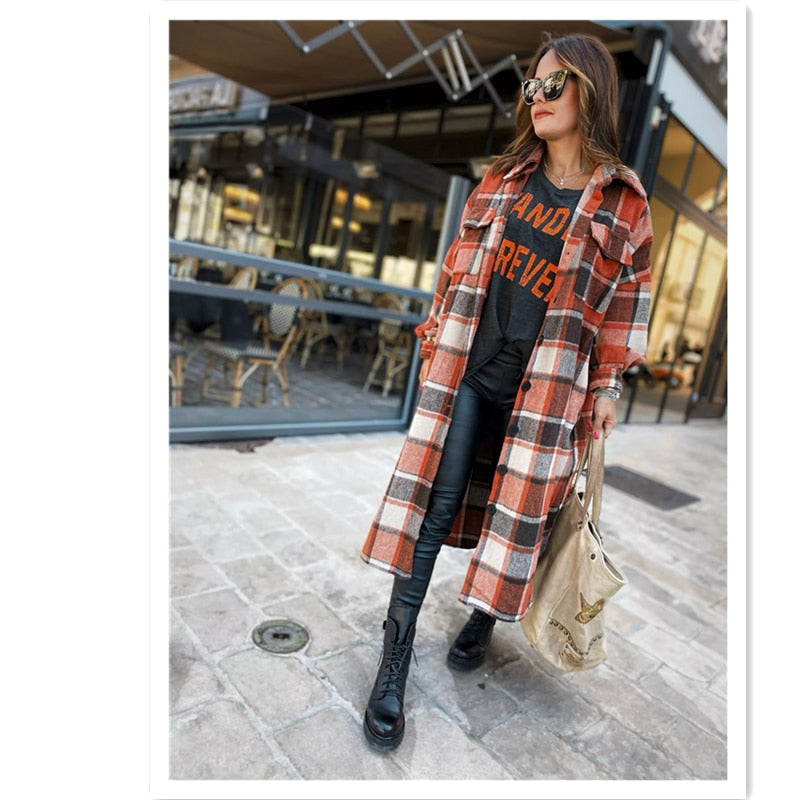 Autumn Long Shirt Coat Woolen Coat Streetwear Women Casual Jacket