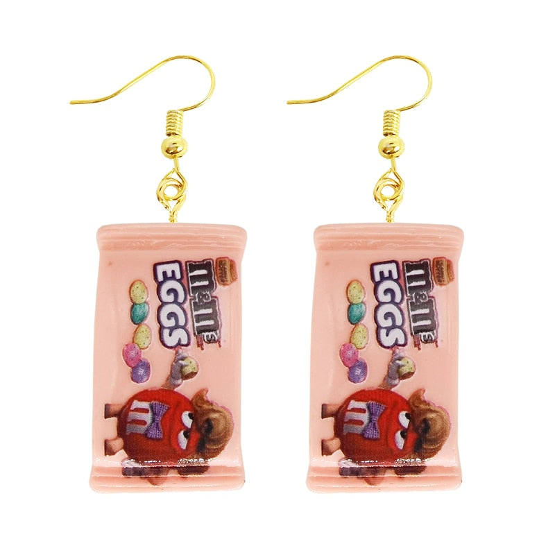 Earring For Women Resin Drop Custom Made Handmade Cute Girls Gift Eardrop Funny food Snacks Popcorn Donut Candy Chocolate Gum