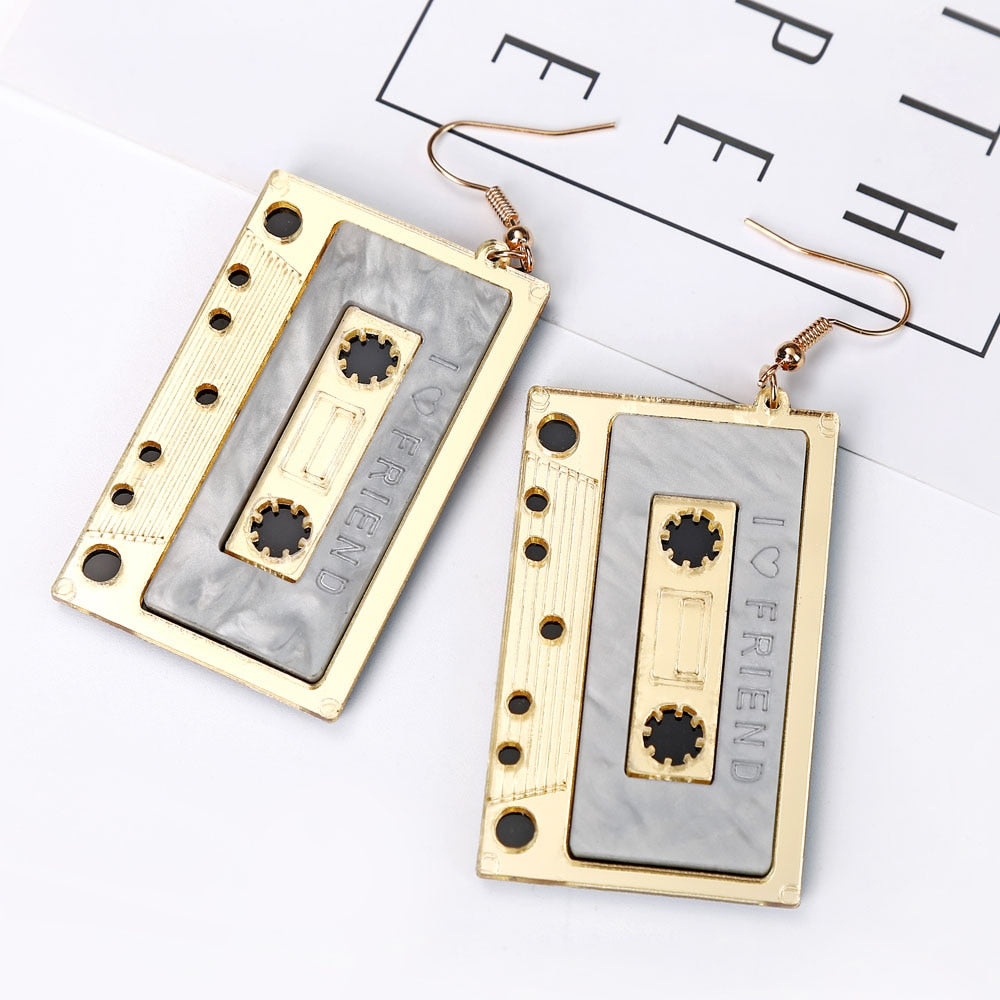 YAOLOGE Nostalgia Vintage Romantic Tape Acrylic Exaggerated Nightclub Bar Punk Long Dangle Earrings For Women Lover Gift 2019