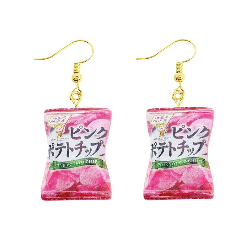 Earring For Women Resin Drop Custom Made Handmade Cute Girls Gift Eardrop Funny French Fries Cheese Chips Food Snacks