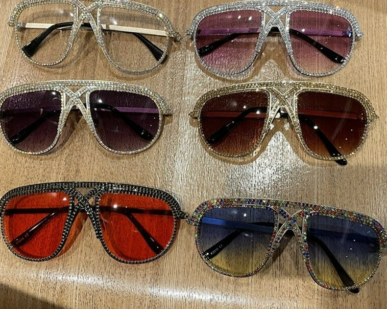Rhinestone Oversized Sun Glasses