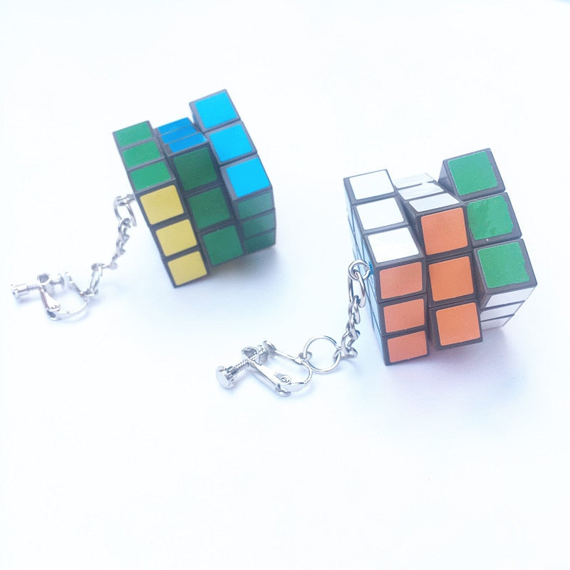 Donarsei Funny Resin 3D Magic Cube Drop Earrings For Women Colorful Geometric Speed Cube Dangle Earrings Novelty Jewelry