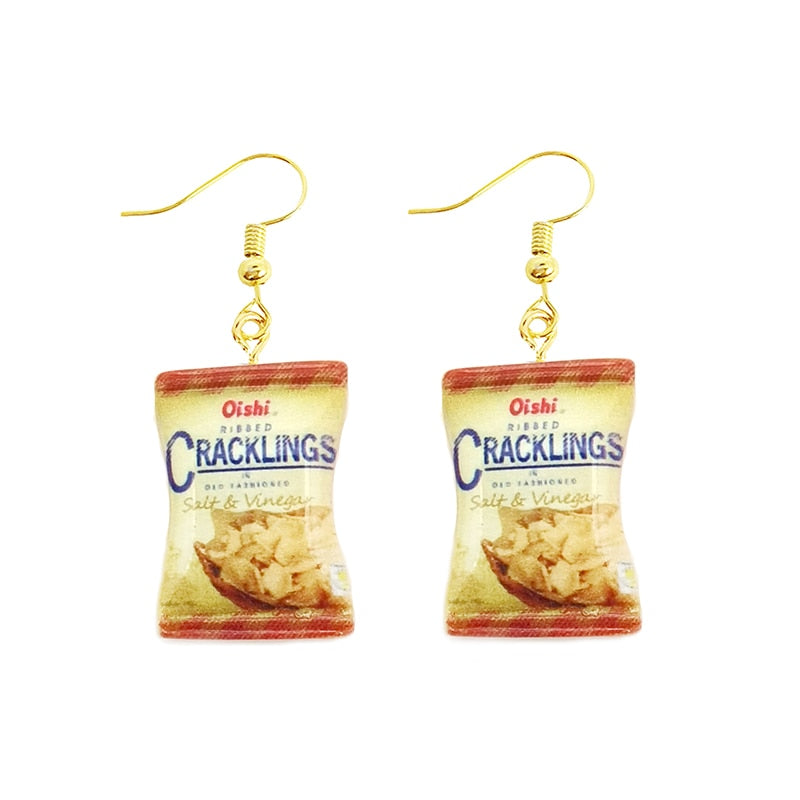 Earring For Women Resin Drop Custom Made Handmade Cute Girls Gift Eardrop Funny French Fries Cheese Chips Food Snacks