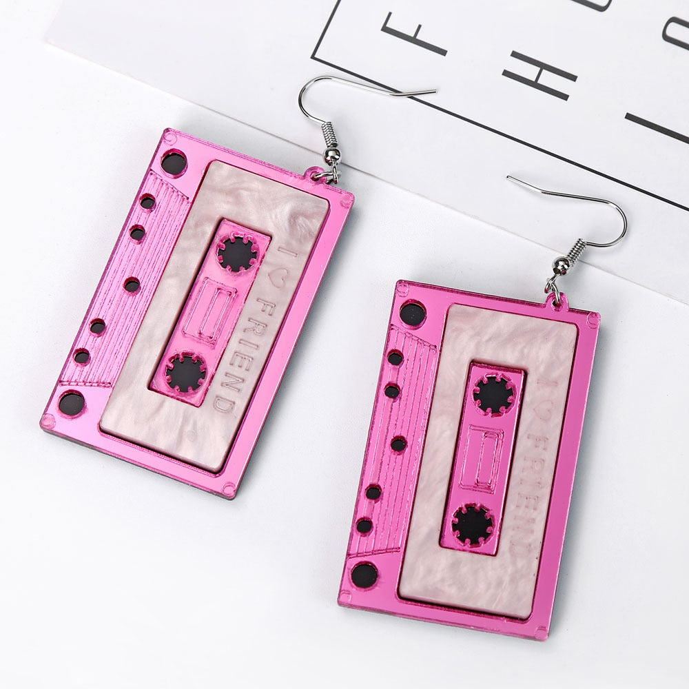 YAOLOGE Nostalgia Vintage Romantic Tape Acrylic Exaggerated Nightclub Bar Punk Long Dangle Earrings For Women Lover Gift 2019