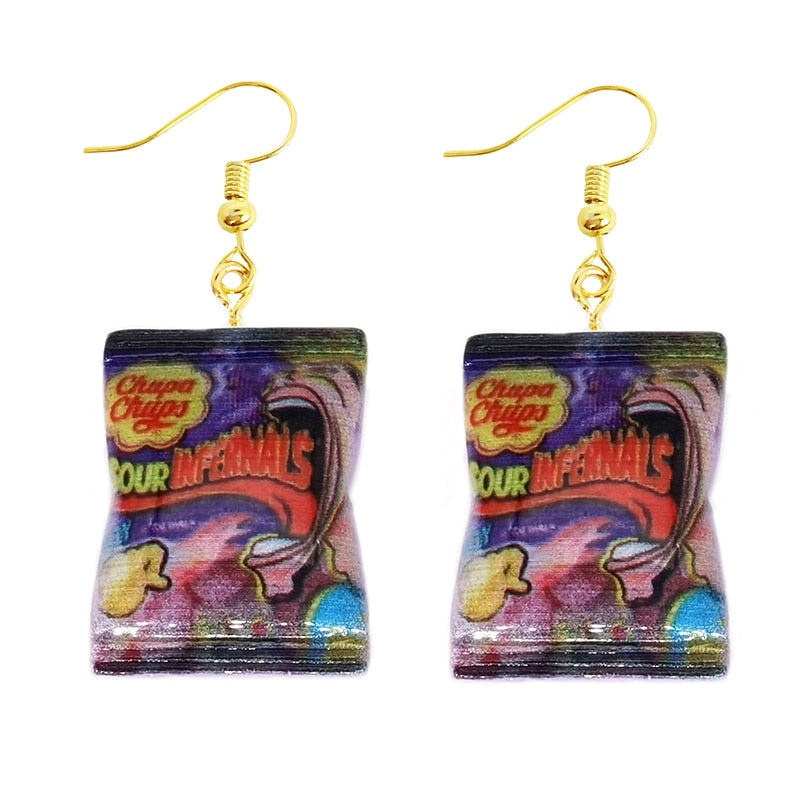 Earring For Women Resin Drop Custom Made Handmade Cute Girls Gift Eardrop Funny food Snacks Popcorn Donut Candy Chocolate Gum