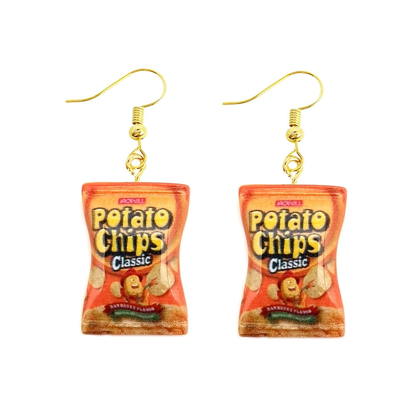 Earring For Women Resin Drop Custom Made Handmade Cute Girls Gift Eardrop Funny French Fries Cheese Chips Food Snacks
